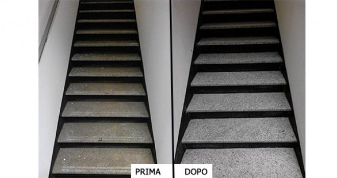 trattamento pavimenti scale prima e dopo